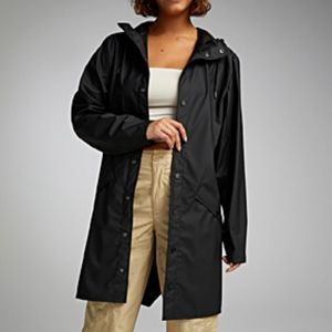 🔆 Solid black rubber straight raincoat Size Small